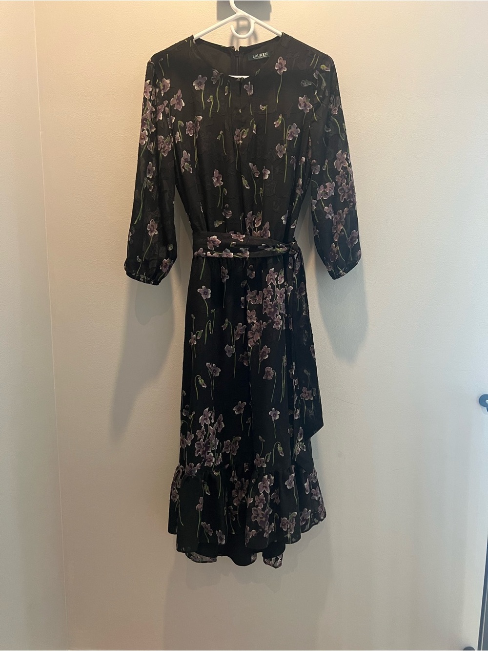 Lauren Ralph Lauren Black Midi Dress with Lilac Floral Print